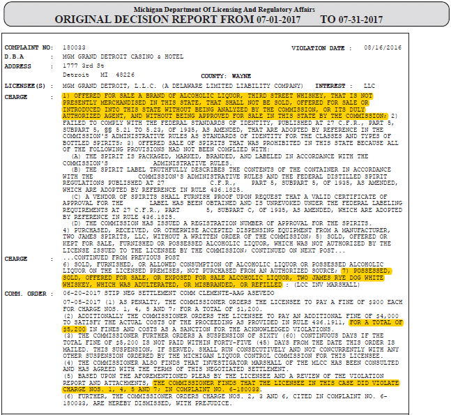 MGMGrandDetroitLiquorViolationFakeAlcoholReport